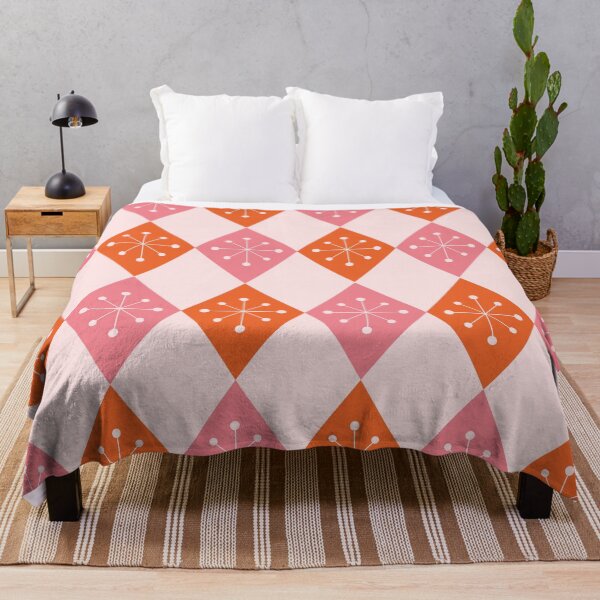 Item preview, Retro atomic starbursts on pink and orange harlequin diamonds pattern  designed and sold by Yasminepatterns .