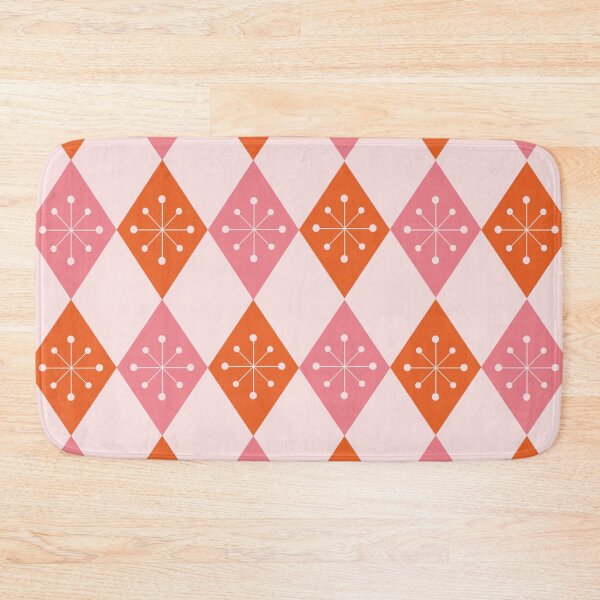 Item preview, Retro atomic starbursts on pink and orange harlequin diamonds pattern  designed and sold by Yasminepatterns .