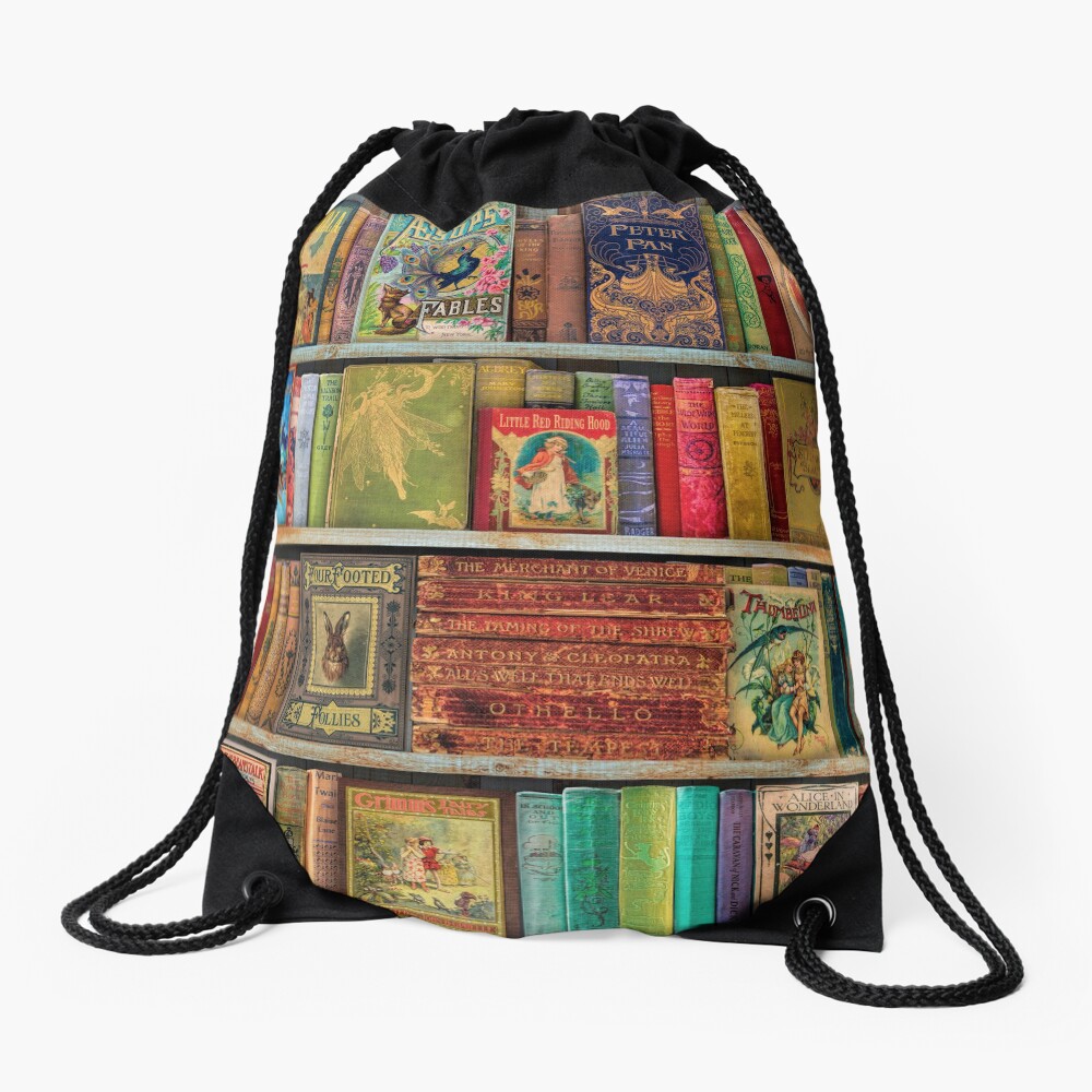 A Daydreamer's Book Shelf Drawstring Bag