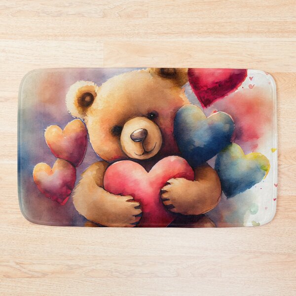 Item preview, A Cute Hug Valentine Bear Carrying A Huge Heart Watercolor Design designed and sold by CGSGraphics.