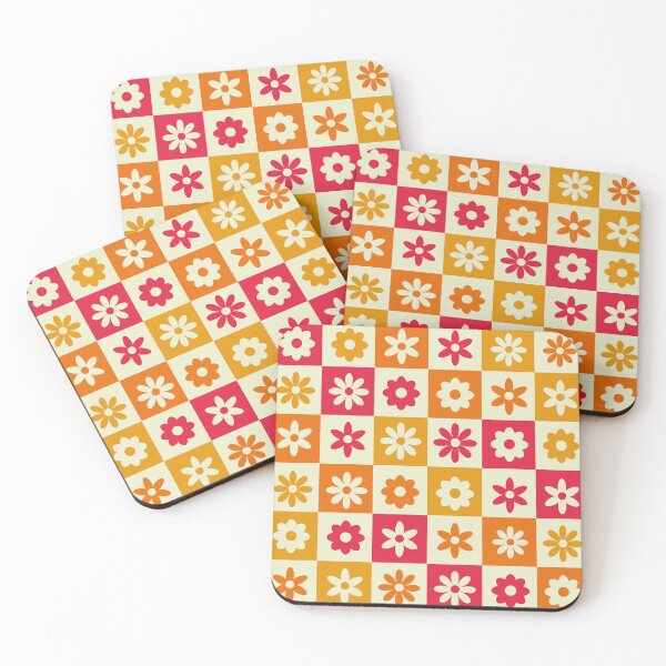 Item preview,  Colorful checkered retro flower pattern in red, orange and yellow  designed and sold by Yasminepatterns .
