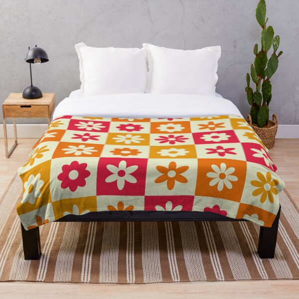 Item preview,  Colorful checkered retro flower pattern in red, orange and yellow  designed and sold by Yasminepatterns .