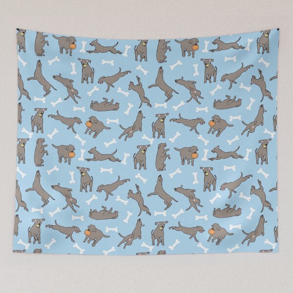 Item preview, Playing Silver Lab Labrador Retriever - Blue Background designed and sold by Lulupainting.