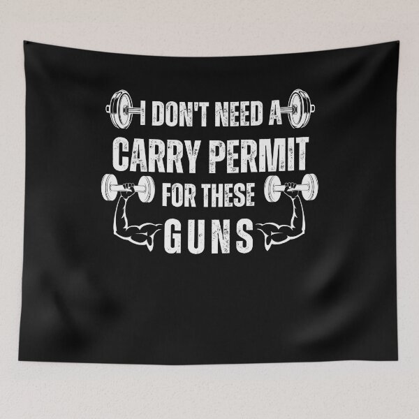 Item preview, Don't Need A Carry Permit For These Guns, Funny Gym Joke, Weightlifting Quote, Powerlifter Fitness, Trainer Gift, Writer Lifting, Workout Tank Skull designed and sold by Diferenty Shop  ⭐⭐⭐⭐⭐.