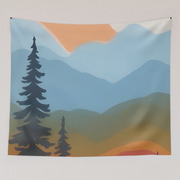 Item preview, Bring the Beauty of the Mountains into Your Home with Our Minimalist Landscape Mountain Trees Prints designed and sold by supeart.