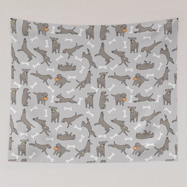 Artikelvorschau, Spielender Silver Lab Labrador Retriever - grauer Hintergrund entworfen und verkauft von Lulupainting.