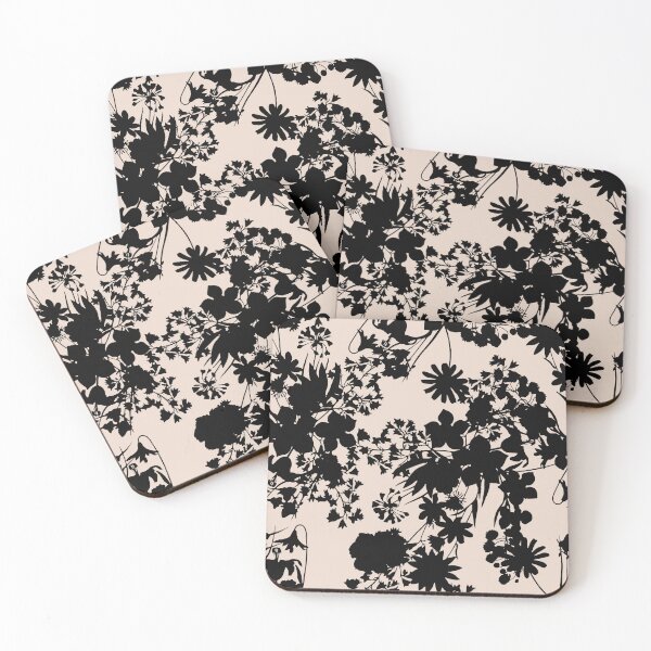 Item preview, Beige and black minimal floral botanical pattern designed and sold by ReneMagritteArt.