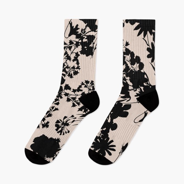 Item preview, Beige and black minimal floral botanical pattern designed and sold by ReneMagritteArt.
