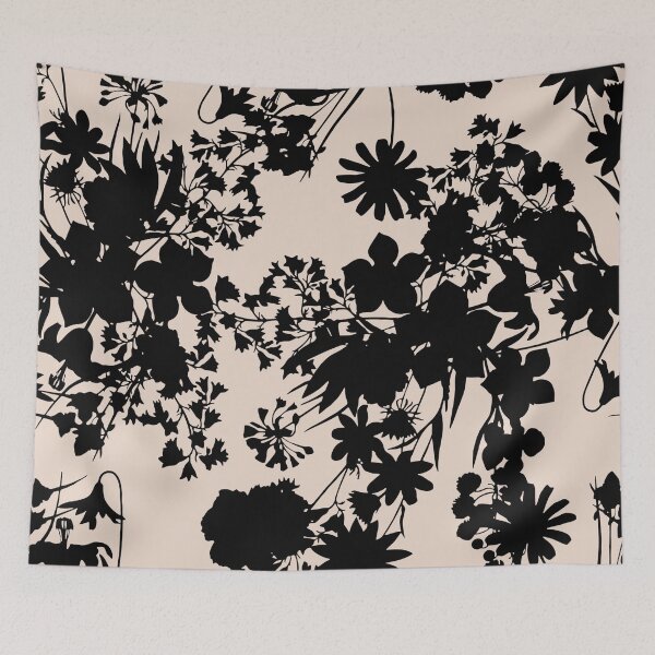 Item preview, Beige and black minimal floral botanical pattern designed and sold by ReneMagritteArt.