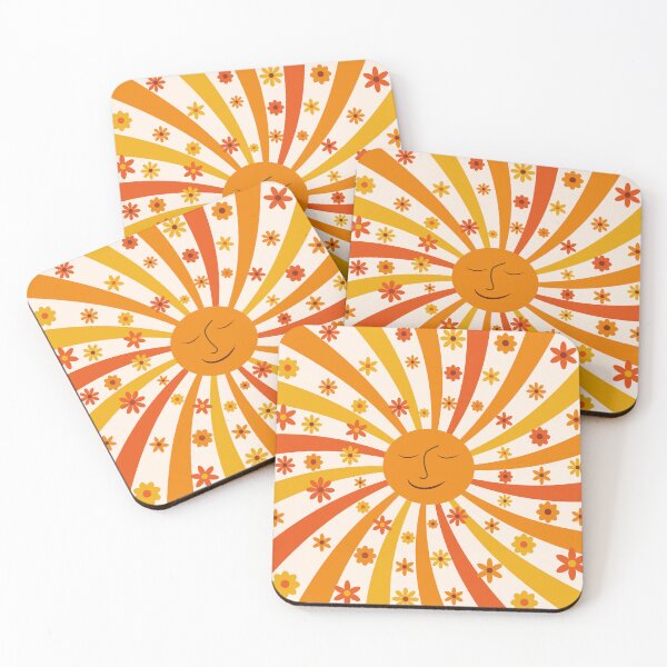 Item preview, Retro Groovy Smiling Sun with hippie flowers  designed and sold by Yasminepatterns .