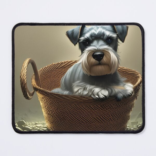 Item preview, Miniature Schnauzer in a basket generated by artificial intelligence designed and sold by megadrina.