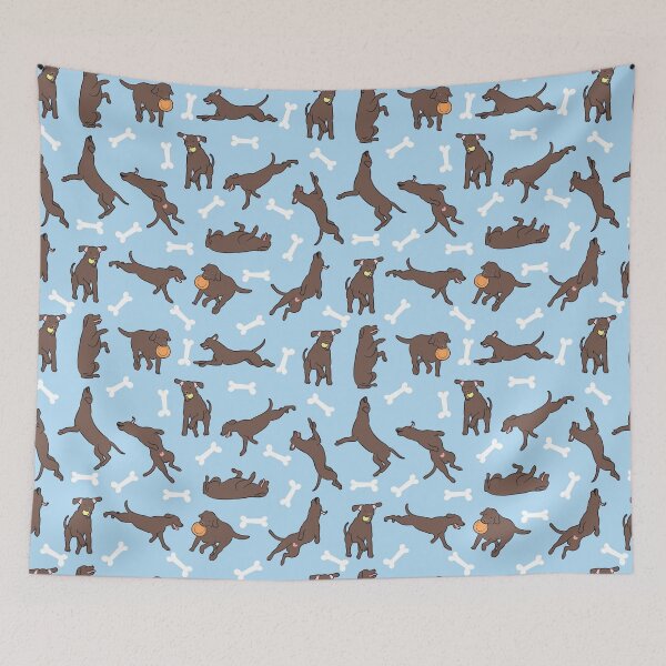 Item preview, Playing Chocolate Lab Labrador Retriever - Blue Background designed and sold by Lulupainting.
