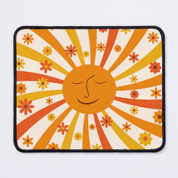 Item preview, Retro Groovy Smiling Sun with hippie flowers designed and sold by Yasminepatterns .