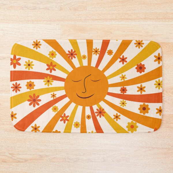 Item preview, Retro Groovy Smiling Sun with hippie flowers  designed and sold by Yasminepatterns .