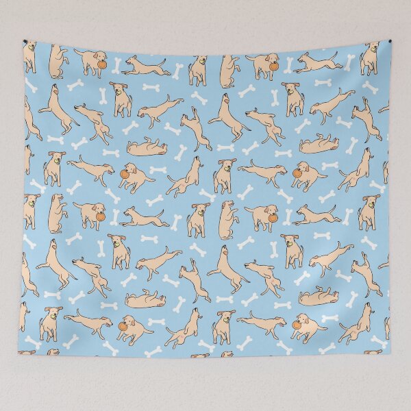 Item preview, Playing Light Yellow Lab Labrador Retriever - Blue Background designed and sold by Lulupainting.