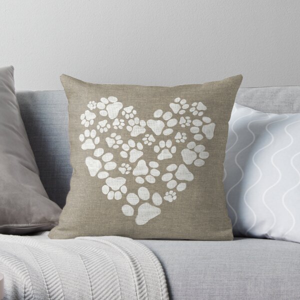Dog or Cat Paw Prints Heart Throw Pillow