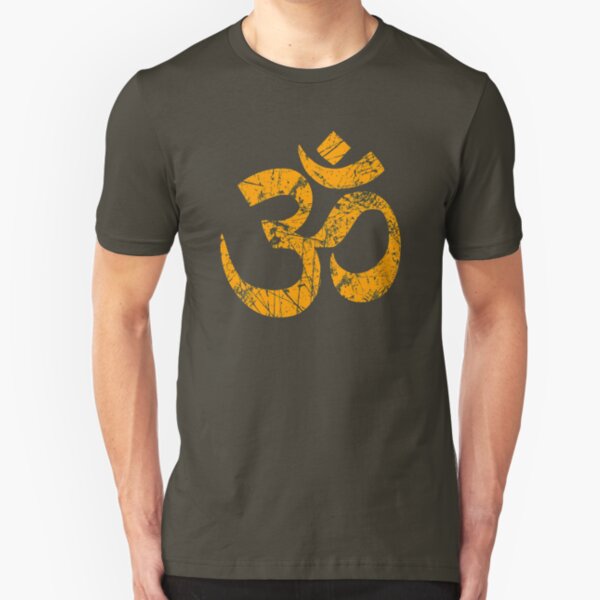 OM Yoga Spiritual Symbol in Distressed Style Slim Fit T-Shirt