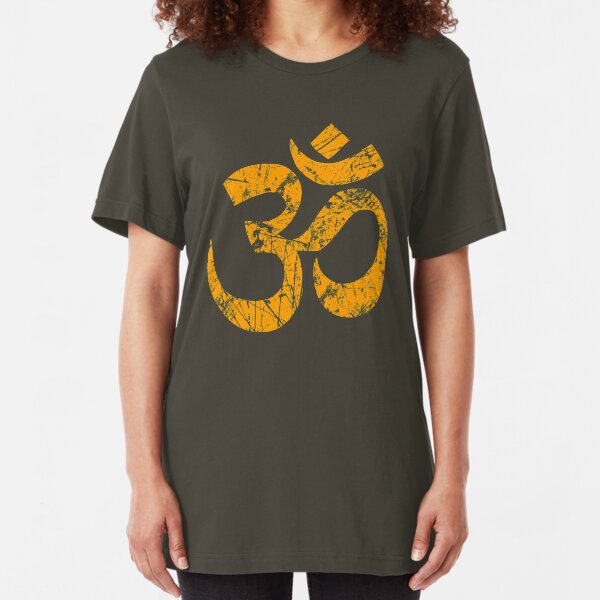 OM Yoga Spiritual Symbol in Distressed Style Slim Fit T-Shirt