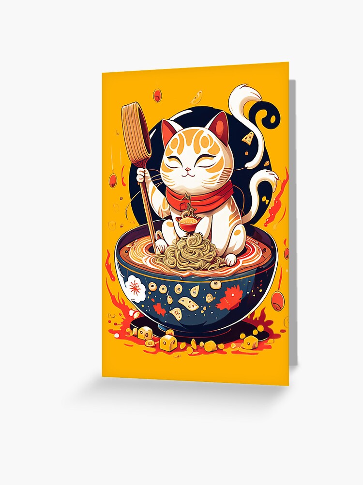 Carte de vœux for Sale avec l'œuvre « Maneki Neko : le chat porte-bonheur  du Japon » de l'artiste Deluzion