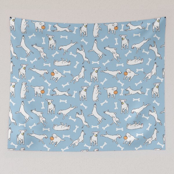 Item preview, Playing White Lab Labrador Retriever - Blue Background 2 designed and sold by Lulupainting.