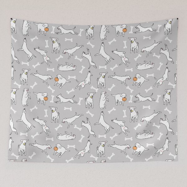 Item preview, Playing White Lab Labrador Retriever - Gray Background 2 designed and sold by Lulupainting.