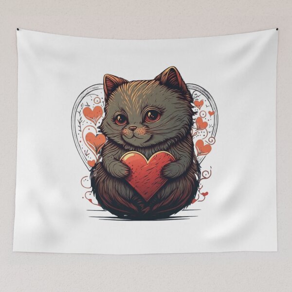 Item preview, valentines day kitten, cute cat illustration with red heart, Meowentines Day designed and sold by Binatoo.