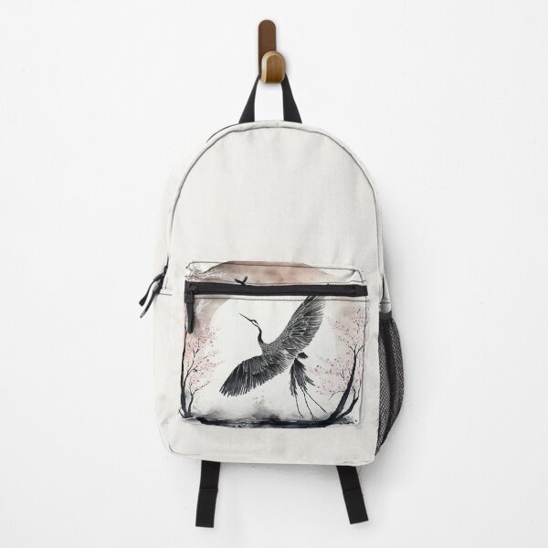 Item preview, beautiful crane in cherry blossom landscape - sumie painting designed and sold by MaitionDesigns.