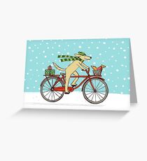 Cycling Dog and Squirrel Holiday Greeting Card