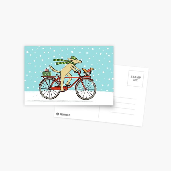 Item preview, Dog Riding Bicycle with Squirrel Winter Holiday designed and sold by Jenn Inashvili.