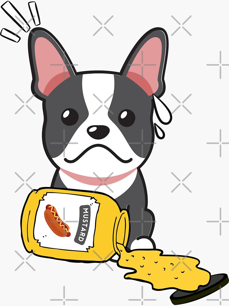 "Cute French Bulldog Spilled Mustard Sauce" Sticker for Sale by Pet