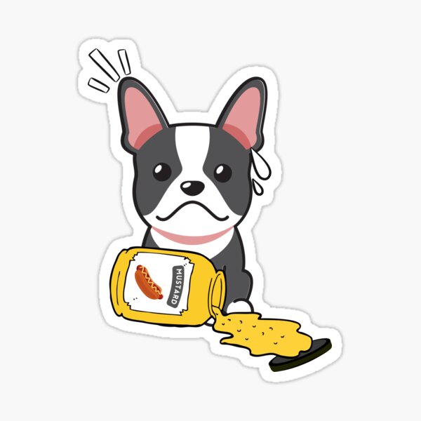 "Cute French Bulldog Spilled Mustard Sauce" Sticker for Sale by Pet
