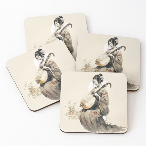 Item preview, Beautiful geisha is playing on a traditional guitar- sumi-e painting designed and sold by MaitionDesigns.