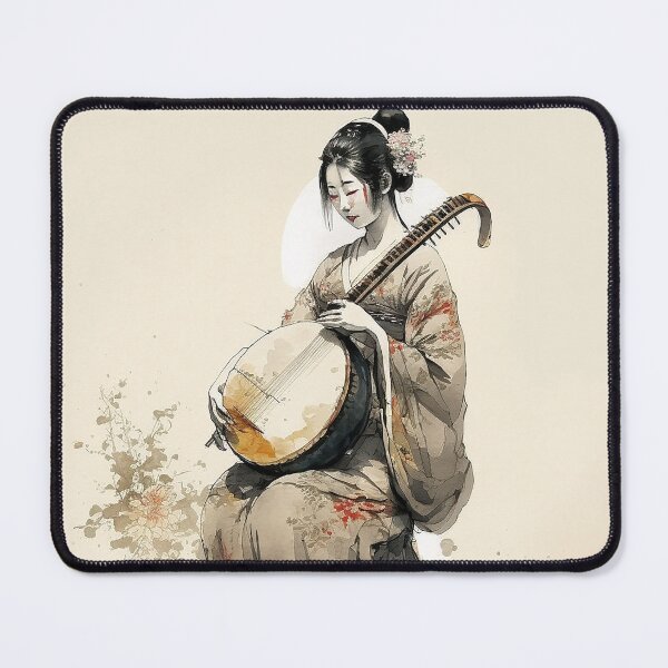 Item preview, Beautiful geisha is playing on a traditional guitar- sumi-e painting designed and sold by MaitionDesigns.