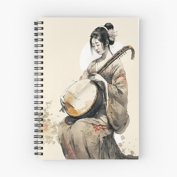 Item preview, Beautiful geisha is playing on a traditional guitar- sumi-e painting designed and sold by MaitionDesigns.