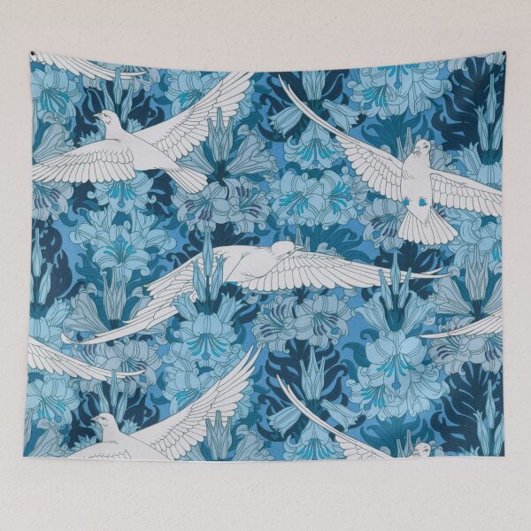 Item preview, Maurice Pillard Verneuil -White Doves and Lily Flowers in Blue designed and sold by tomorrowsart.