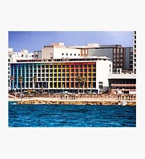 Israel, Tel Aviv coast line and cityscape dominated by the colourful facade of the Dan Hotel by Agam Photographic Print