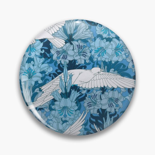 Item preview, Maurice Pillard Verneuil -White Doves and Lily Flowers in Blue designed and sold by tomorrowsart.