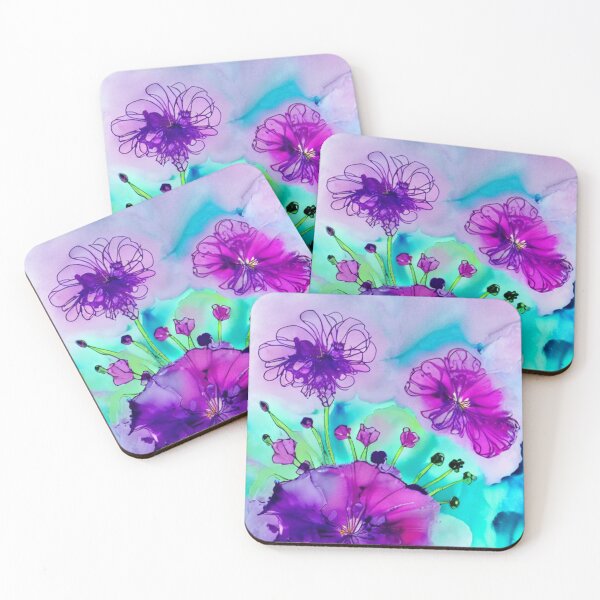 Item preview, Uplifting design of Pink and Purple Flowers on background of muted green  designed and sold by Athena Milonas.