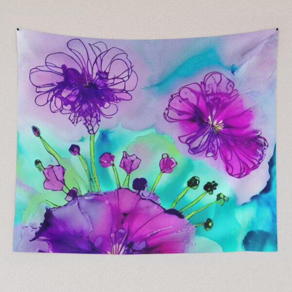 Item preview, Uplifting design of Pink and Purple Flowers on background of muted green  designed and sold by Athena Milonas.