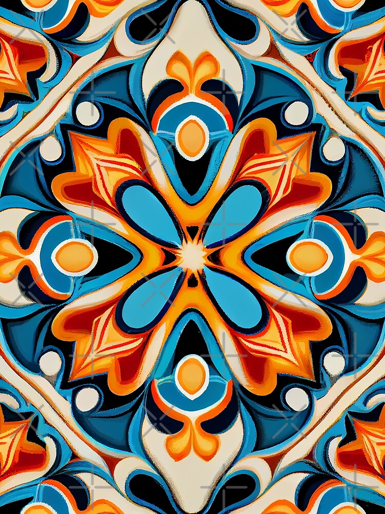 Thumbnail 3 von 3, Tuch, Dynamic Colorful New Mediterranean Pattern Digital Painting designt und verkauft von CodeAndColors.