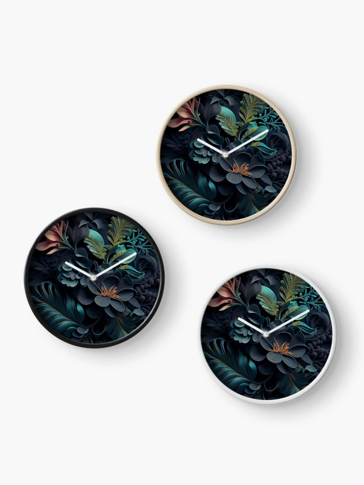 Thumbnail 3 of 4, Clock, Three Dimensional Dramatic Tropical Pattern Digital Painting designed and sold by CodeAndColors.