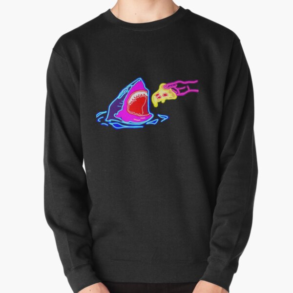 The pizza lover shark, neon Pullover Sweatshirt