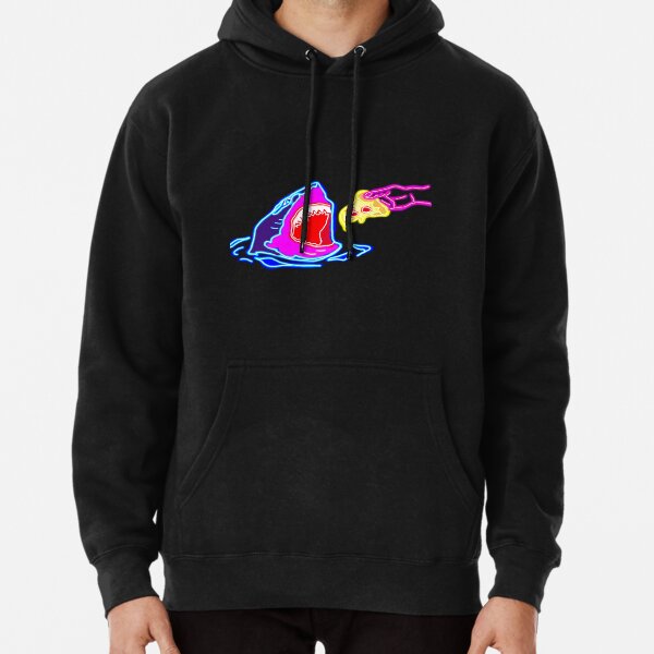 The pizza lover shark, neon Pullover Hoodie