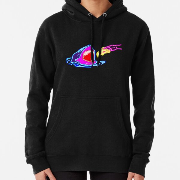 The pizza lover shark, neon Pullover Hoodie
