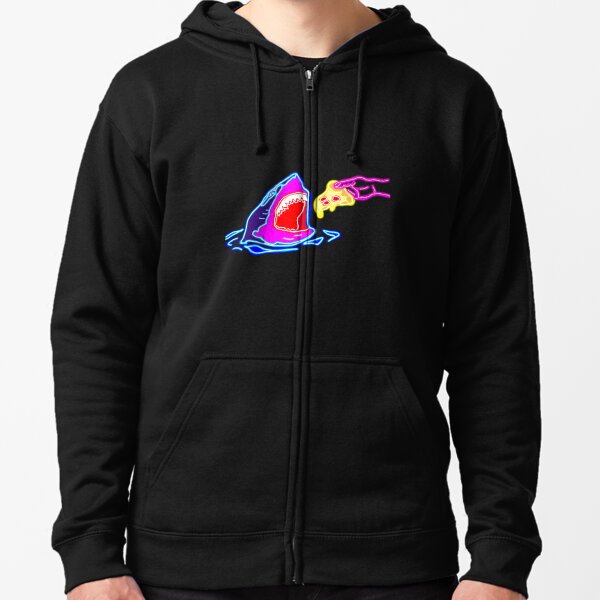 The pizza lover shark, neon Zipped Hoodie