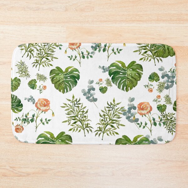 Aperçu de l'œuvre Rose flower palm leaf branch pattern watercolor créée et vendue par Yana Mustafina | Boho Soulful Designs.