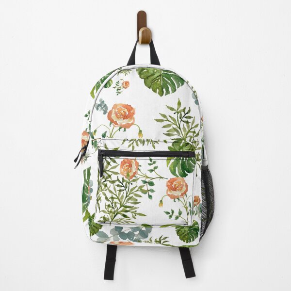Aperçu de l'œuvre Rose flower palm leaf branch pattern watercolor créée et vendue par Yana Mustafina | Boho Soulful Designs.