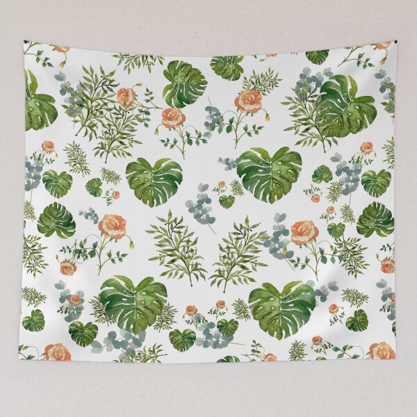 Item preview, Rose flower palm leaf branch pattern watercolor designed and sold by Yana Mustafina | Boho Soulful Designs.