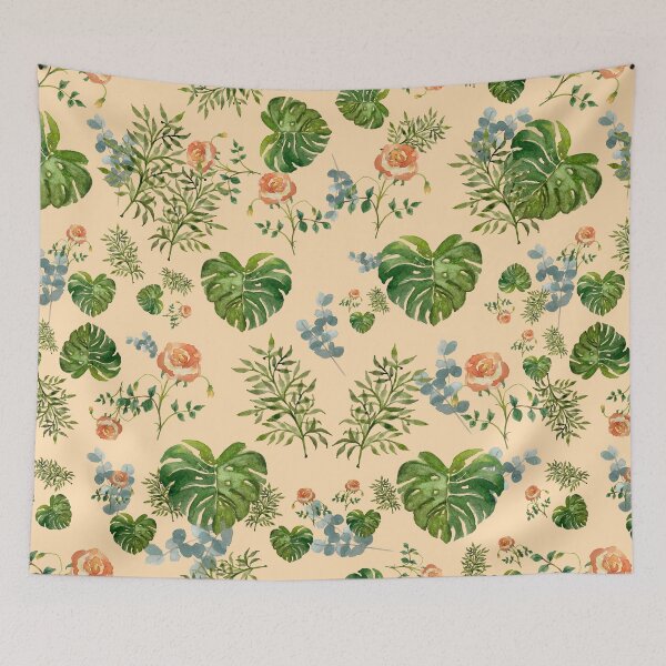 Artikelvorschau, Rose flower palm leaf branch pattern watercolor beige entworfen und verkauft von Yana Mustafina | Boho Soulful Designs.