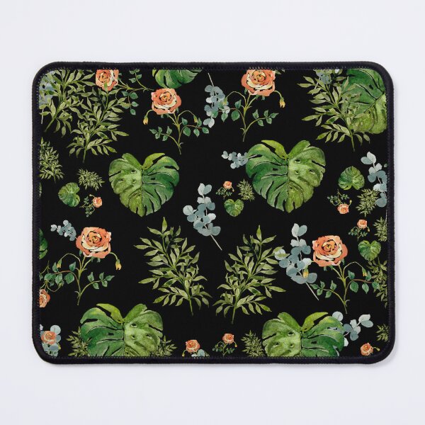Artikelvorschau, Rose flower palm leaf branch pattern watercolor black entworfen und verkauft von Yana Mustafina | Boho Soulful Designs.